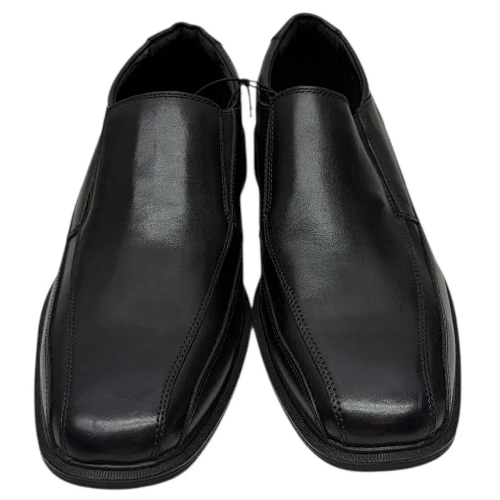 Kenneth Cole  Mens Black Leather Slip On Square Toe Dress Shoes‎ Size 10.5